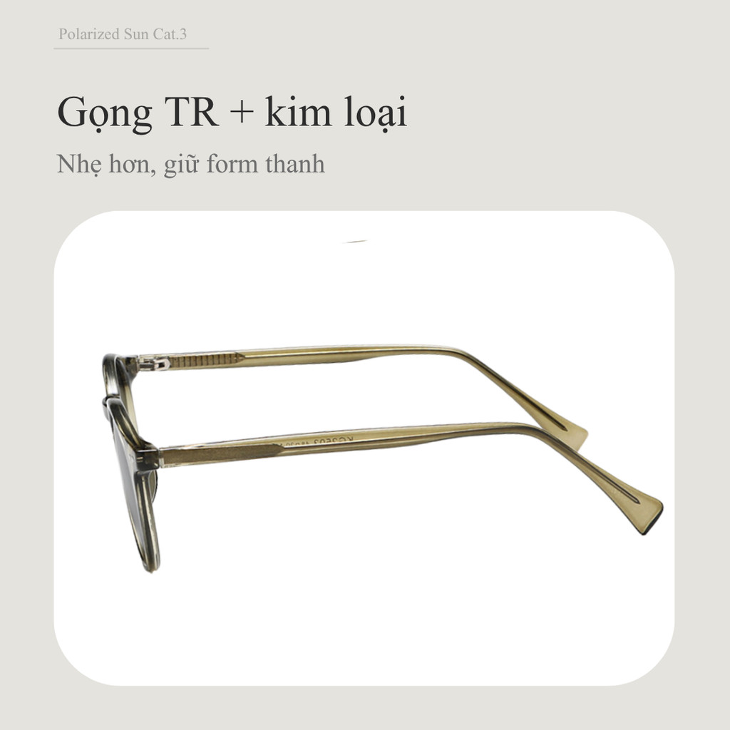 LENSSCAPE-Kính mát phân cực retro dáng tròn bo nhẹ gọng mảnh TR kim loại UV400