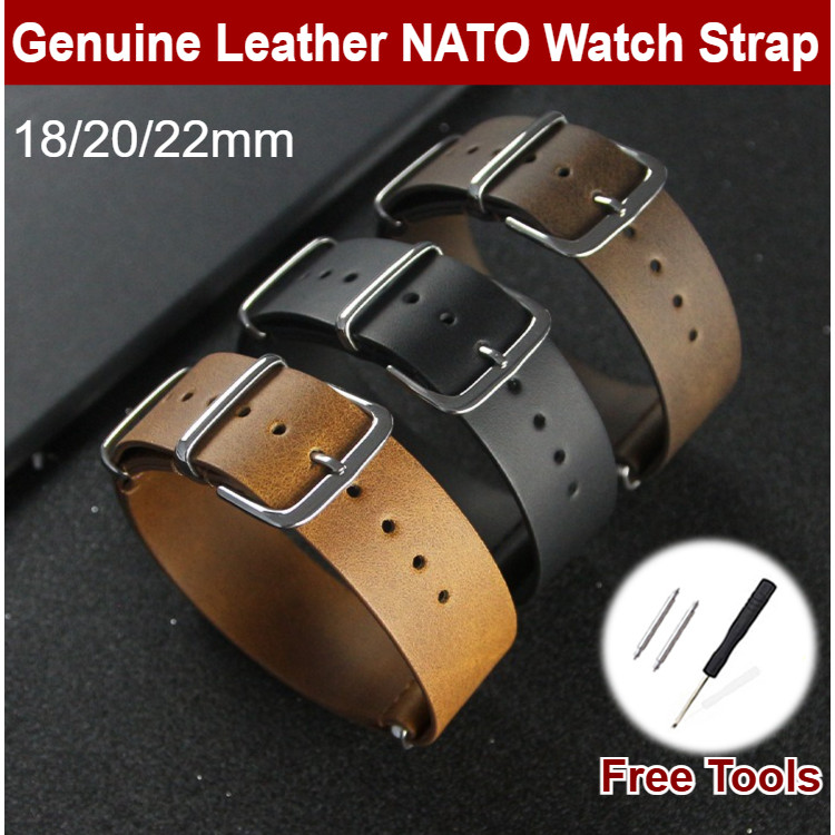 Dây đeo đồng hồ bằng da NATO cổ điển siêu mỏng 18 / 20 / 22mm – Dây đeo đồng hồ đeo tay đơn da bò sọc cao cấp Vòng đeo tay cổ điển màu nâu dành cho nam nữ