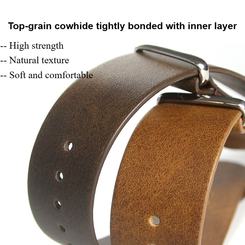 Dây đeo đồng hồ bằng da NATO cổ điển siêu mỏng 18 / 20 / 22mm – Dây đeo đồng hồ đeo tay đơn da bò sọc cao cấp Vòng đeo tay cổ điển màu nâu dành cho nam nữ