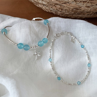 Lắc Tay Bạc S925 Đính Đá Xanh Dương Charm Sao Biển Dễ Thương Cho Mùa Hè