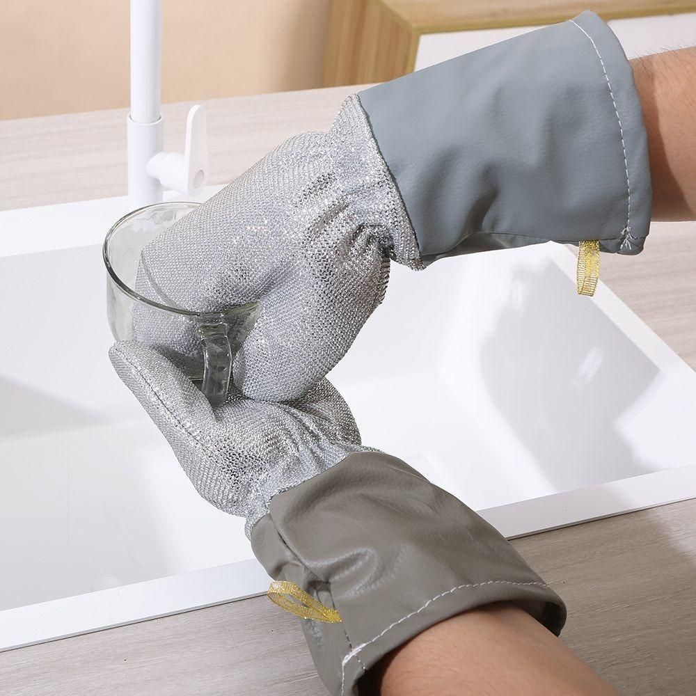 [1 Đôi Dày 3 Lớp] Găng Tay Rửa Chén Bằng Kim Loại, Găng Tay Cọ Rửa Xoong Nồi, Găng Tay Dày 3 Lớp Chống Thấm Nước Đa Năng