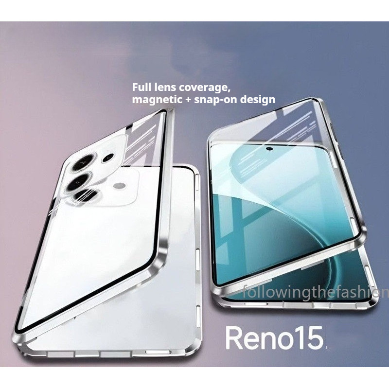 Ốp Lưng Cho OPPO Reno 15 5G 2025 Oppo Reno15 Reno15 Pro 4G 5G Ốp Điện Thoại 360° Kim Loại Từ Tính Chống Sốc Full Vòm HD Kính Cường Lực Bảo Vệ Ống Kính Máy Ảnh Flip Lock Cover