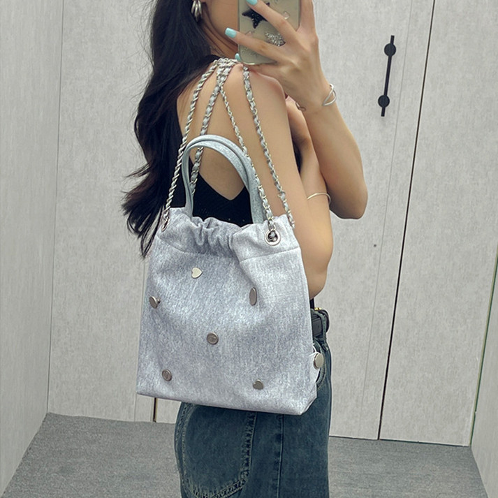 Phiên Bản Hàn Quốc Denim Da Dây Xích Ba Lô 2026 Phong Cách Mới Niche Thiết Kế Nhỏ Schoolbag Nữ Ba Lô Thường Ngày Có Thể Di Động Một Vai