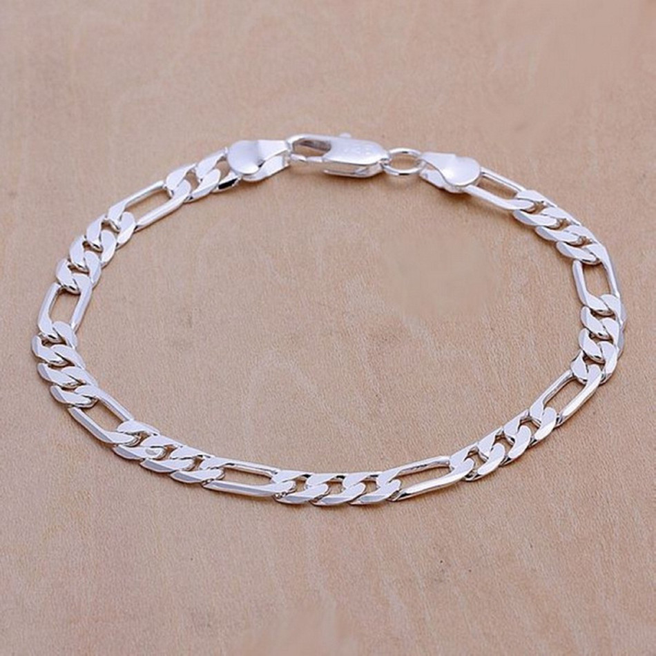 Vòng tay bạc 925 dây xích 6mm, trang sức thời trang cho nam và nữ, size 20cm