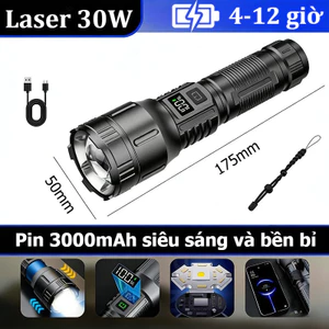 Đèn Pin Siêu Sáng 500m Zoom Xa, Pin 3000mAh, Sạc Type-C, Chống Nước IP65, Dùng Cắm Trại Đi Bộ Câu Cá