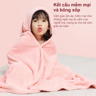 【BabyJoy】Khăn tắm cho bé có mũ,áo choàng tắm trẻ em bằng vải cotton siêu mịn, thấm hút nhanh và giữ ấm
