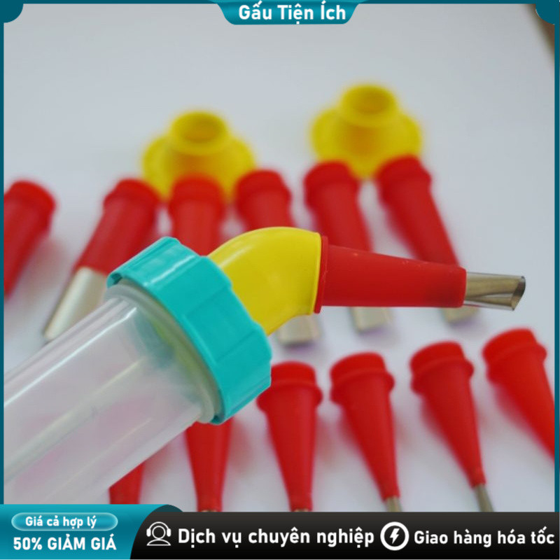 Bộ đầu vòi keo silicon 18/16 món, Bộ Đầu/Vòi Đi Keo (Silicon), Đầu Bơm Keo, Dùng Cho Súng Bắn Keo