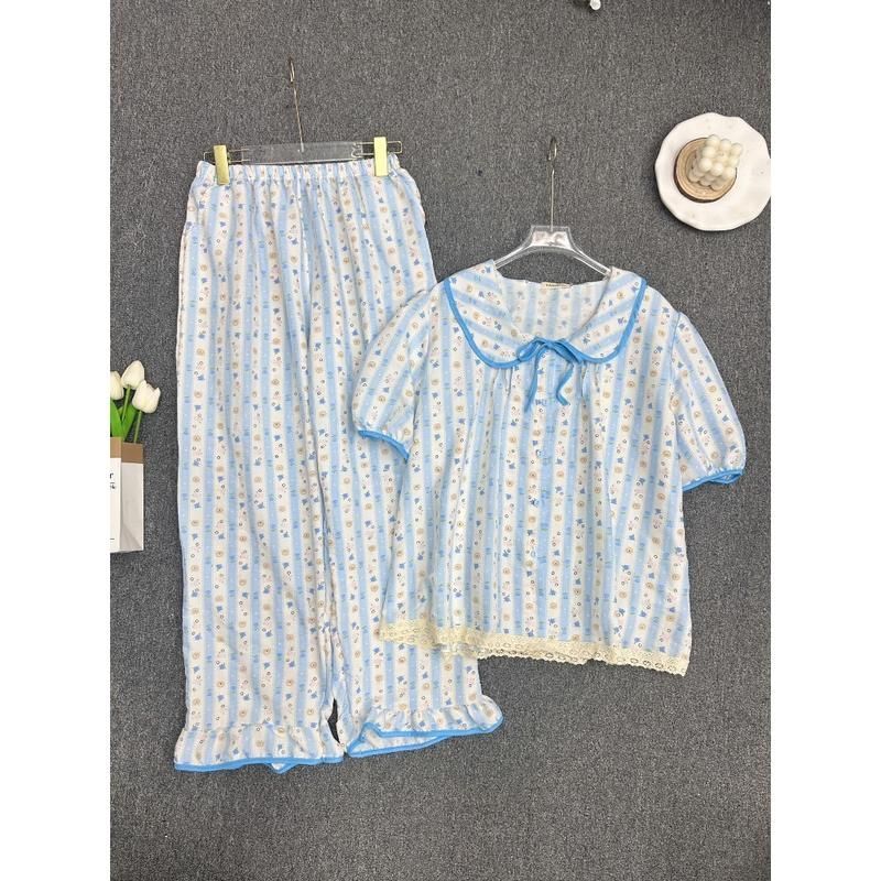 Set pijama nữ ESHOP Đồ Bộ Nữ Mặc Nhà Bigsize Vải Đũi Cotton Hàn Mềm Mịn  Mặc Ngủ Mặc Nhà Cực Mát MS483 Top Women