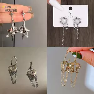 Bông tai trái tim Goth vintage, hợp thời trang Y2K - Trang sức phụ kiện dành cho nàng