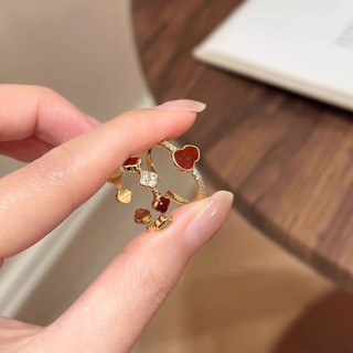 Nhẫn Bốn Lá Cỏ Ba Lá Màu Đỏ, Điều Chỉnh Size, Phù Hợp Lễ Hội Năm Mới