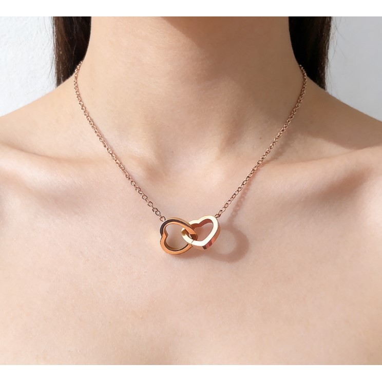 Mặt dây chuyền khóa đôi thép titan hình trái tim, phong cách Hàn Quốc, kèm vòng cổ đa năng dành cho nữ