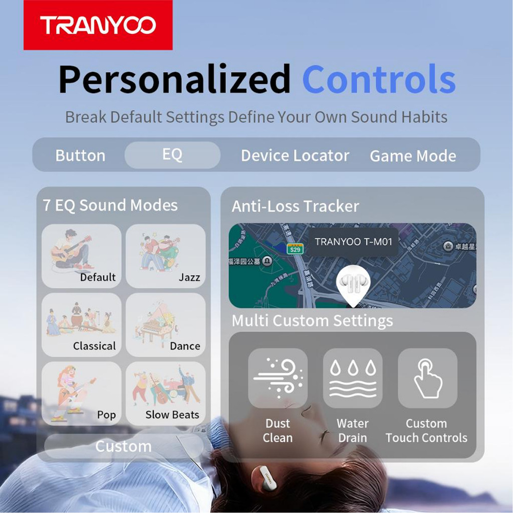Tai Nghe Bluetooth 6.0 T-M01 Tai Nghe Chơi Game Không Độ Trễ 7 Chế Độ EQ | TRANYOO VN STORE