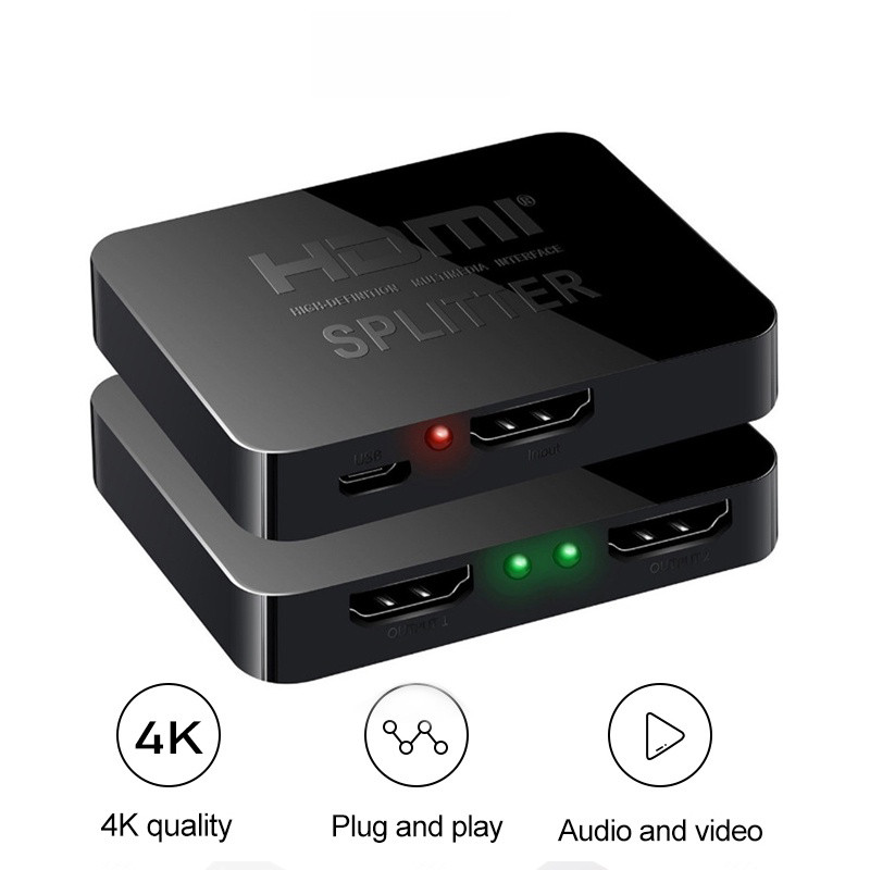Bộ chia HDMI chuyên nghiệp 1 vào 2 ra và 1 vào 4 ra, 1 ra 2, Bộ chia HDMI, 4K, Từ 1 máy tính ra 2 màn hình, Cùng 1 lúc