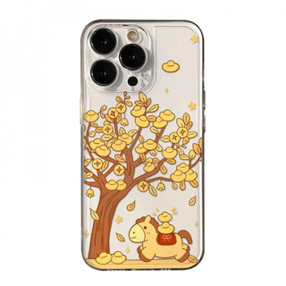 Ốp điện thoại Gold Ingot Pony Tree cho iPhone 17Air / 16 / 15PLUS / 14 / 13pro Max / 12 / 11 / X / XS / 7 / 8, cá tính sáng tạo. Vỏ trong suốt, chống thấm nước, chống sốc, vỏ bảo vệ