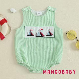 MG-Baby Girl Áo Liền Quần Mùa Hè Sọc In Thuyền Thêu Áo Liền Quần Không Tay Cho Sơ Sinh Quần Áo Dễ Thương