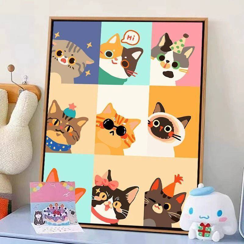 Tranh trang trí canvas mèo mềm mại và dễ thương để trang trí tường nền sofa phòng khách
