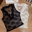 Áo Crop Top NICOLOO, Áo vest ren thiết kế cổ chữ V thêu hoa, gợi cảm xuyên thấu ren rỗng viền đế vest nữ mùa hè Innerwear Base