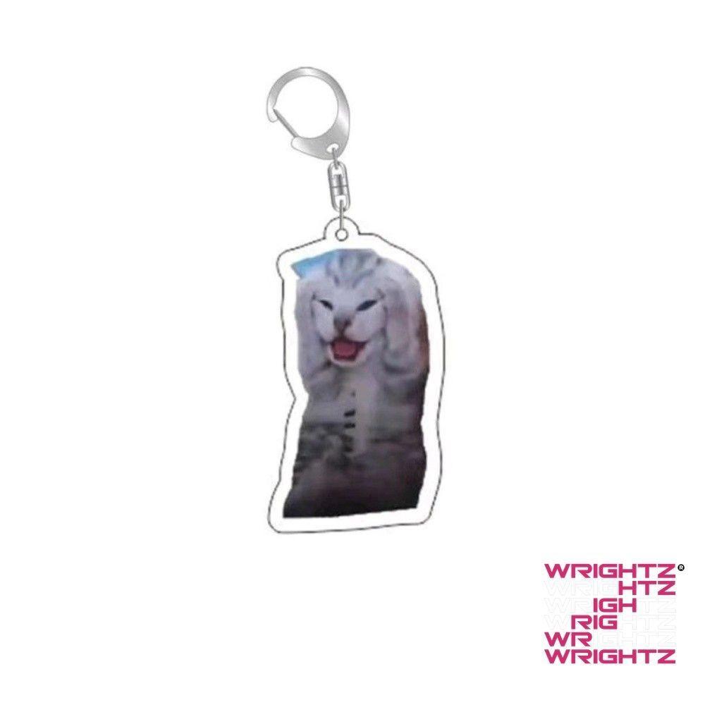 Rambling dê huh mèo Meme Keychain nhầm lẫn mèo memes mèo la hét với bàn chân trên đầu của nó món quà dễ WrightZ