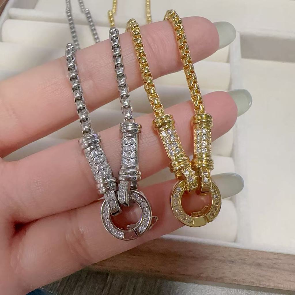 T Thái Lan Thương Hiệu Vuông Kim Cương Khóa Vòng Cổ Dây Cuối Mặt Dây Chuyền Dây Đa Năng Khóa Ngọc Có Thể Điều Chỉnh 262.3