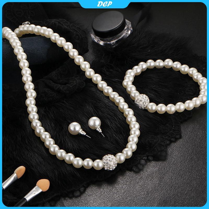 [Dcp] Cô dâu cưới thiết Rhinestone giả ngọc trai Vòng Cổ Vòng tay bông tai-3in1 Bộ [VN]