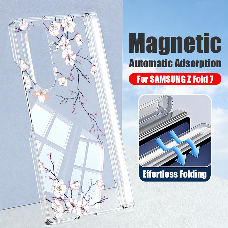 Ốp điện thoại trong suốt hấp phụ từ tính cho Samsung Galaxy Z Fold 7 6 5 Fold7 Fold6 Fold5 5G Vỏ chống sốc in hoa đầy màu sắc
