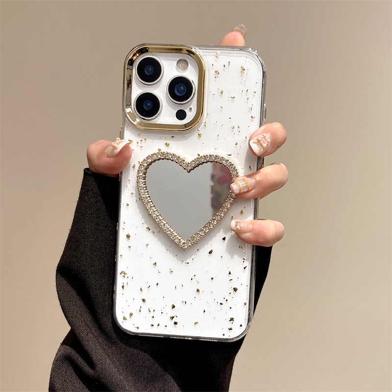 Ốp lưng iPhone gương hình trái tim 3D phù hợp cho iPhone 17 Pro Max, iPhone 17 16 15 14 13 12 11