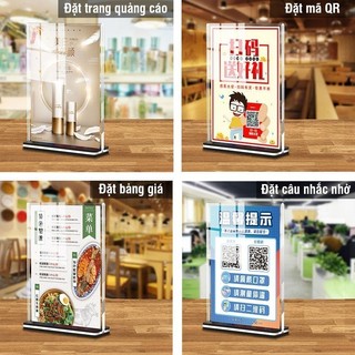 Bảng menu quán cà phê mica trong suốt – Kệ để bàn gọn nhẹ, trưng bày menu, bảng giá và QR code