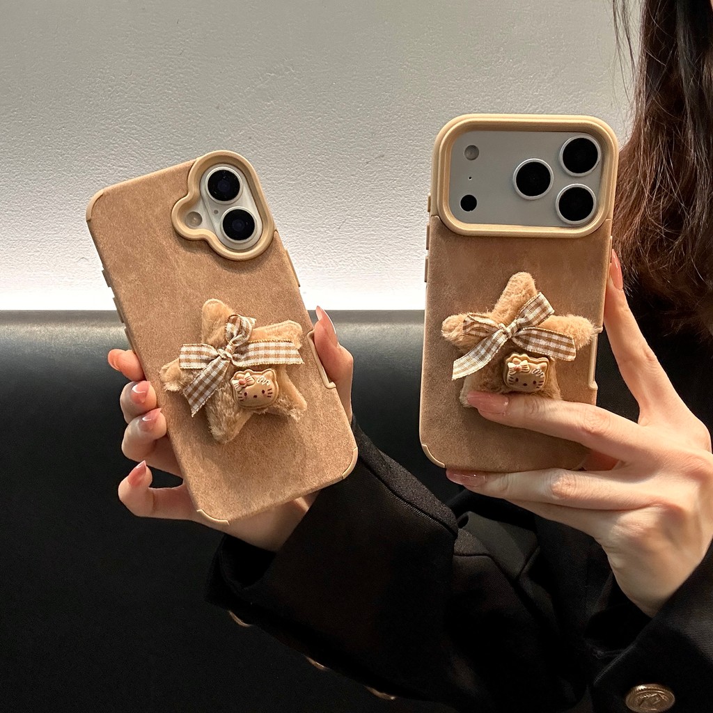 Những ngôi sao 3D trên vải bông màu nâu phù hợp để  iPhone 17 Pro Max  iPhone 17 16 15 14 13 12 11
