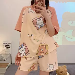 Bộ Đồ Ngủ Hàng Sẵn Có Nữ Mùa Hè Quần Short Tay Ngắn Hoạt Hình Dễ Thương Mỏng Rời Size Lớn Bé Gái Mùa Hè Homewear Phù Hợp Với