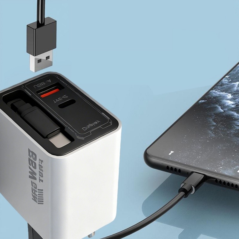 USB Type-C 3 trong 1 Bộ sạc nhanh GaN 65W đa cổng - Màn hình kỹ thuật số LED Đầu sạc đa năng