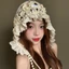 PYCOU Dệt Kim Ngọc Trai Ren Beanies, Mũ Hoa Rỗng Thoáng Khí Mềm Mại, Thời Trang Dệt Kim Tay Viền Phong Cách Bohemian Mũ Móc Dành Cho Nữ Sinh Viên Bé Gái