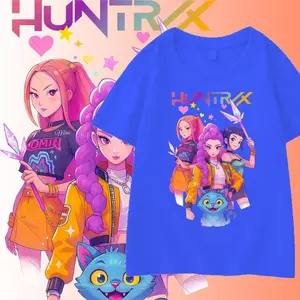 Huntrix Baju-T KPOP Demon 2-12 tuổi size nhiều, cổ tròn ngắn, 8 màu trẻ em.