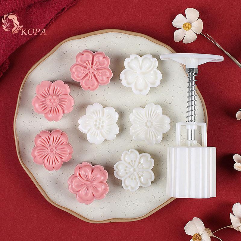 KOPA 4 Cái / bộ Khuôn Bánh Trung Thu Hoa Anh Đào Hoa Hoa Sakura Tem Khuôn 3D Tay Bánh Ngọt Dụng Cụ VN