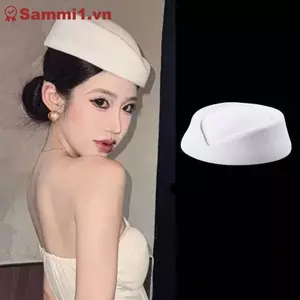 Mũ Nồi Đen Phối Kiểu Tiếp Viên Hàng Không, Flat Top, Phụ Kiện Tóc VN