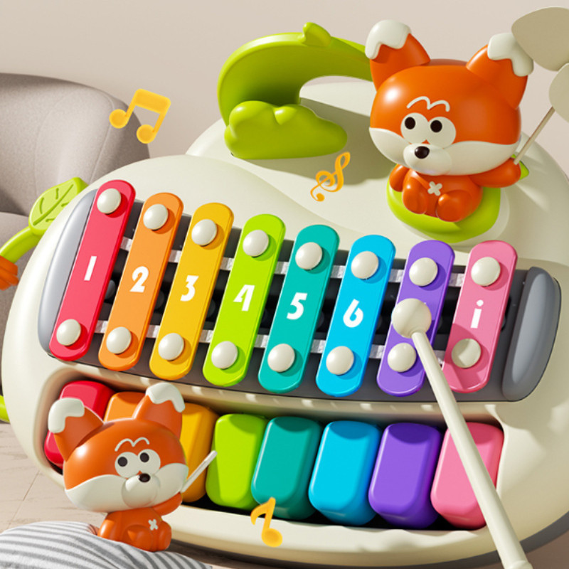 Đồ chơi 2 trong 1 Piano & Xylophone 8 phím nhiều màu sắc, kèm dùi gõ, búp bê ngộ nghĩnh và bản nhạc, quà sinh nhật