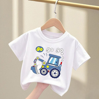 Máy Xúc Bé Trai Hoạt Hình Đồ Họa Áo Trẻ Em Mùa Hè Tay Ngắn Thoáng Khí Mềm Mại Thường Ngày Playwear Top