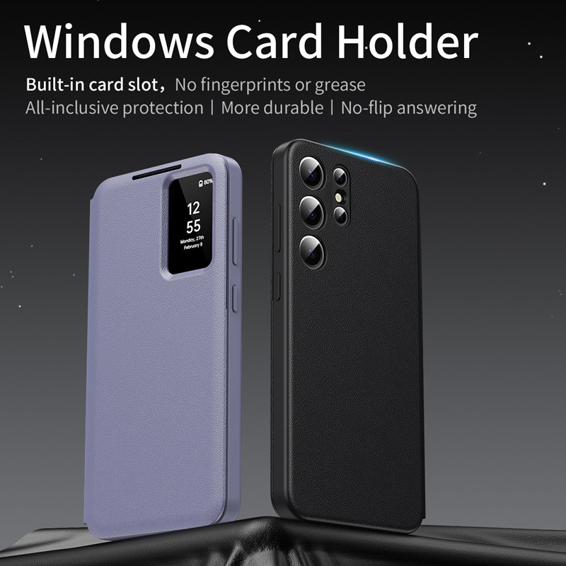 Dành Cho Samsung Galaxy S26 S25 S23 S22 Ultra S25 Plus S24 FE A55 A56 A17 A26 A14 Ốp Lưng Smart View Window Ví Da PU Flip-Free Answer Cover Có Khe Cắm Thẻ