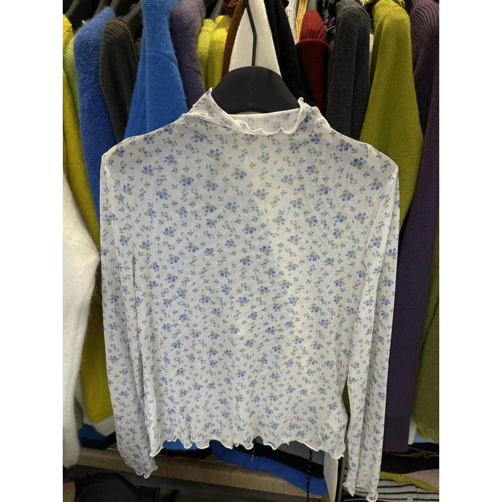 Vải lưới đàn hồi cao Milyfashion Slim-fit Slimmer Look Phong cách mới Phù hợp với hoa cổ cao dài tay T Sunscre