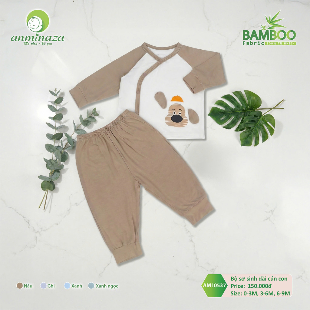 Bộ Sơ Sinh Dài Cún Con Anminaza Chất Vải Sợi Tre Petit An Toàn Thấm Hút Mồ Hôi - Hàng Chính Hãng AMI0537