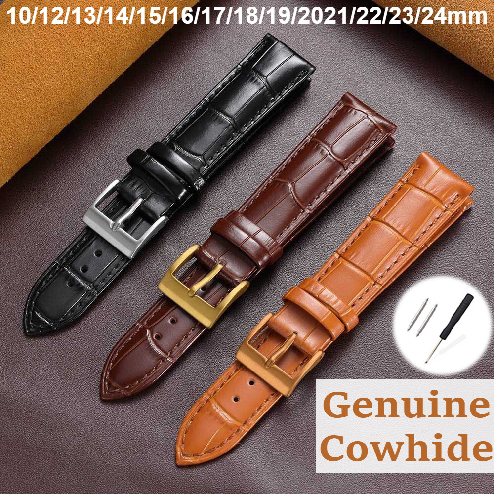 Dây đeo đồng hồ bằng da thật màu nâu 10 / 12 / 13 / 14 / 15 / 16 / 17 / 18 / 19 / 2021 / 22 / 23 / 24mm Dây đeo đồng hồ Khóa vàng dành cho nam nữ Cổ điển Dây buộc cổ điển Hoa văn tre
