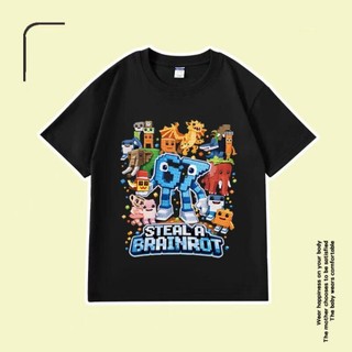 Áo thun nam in hình trò chơi xuyên biên giới Steal a Brainrot #67, kiểu dáng giản dị và thoải mái.