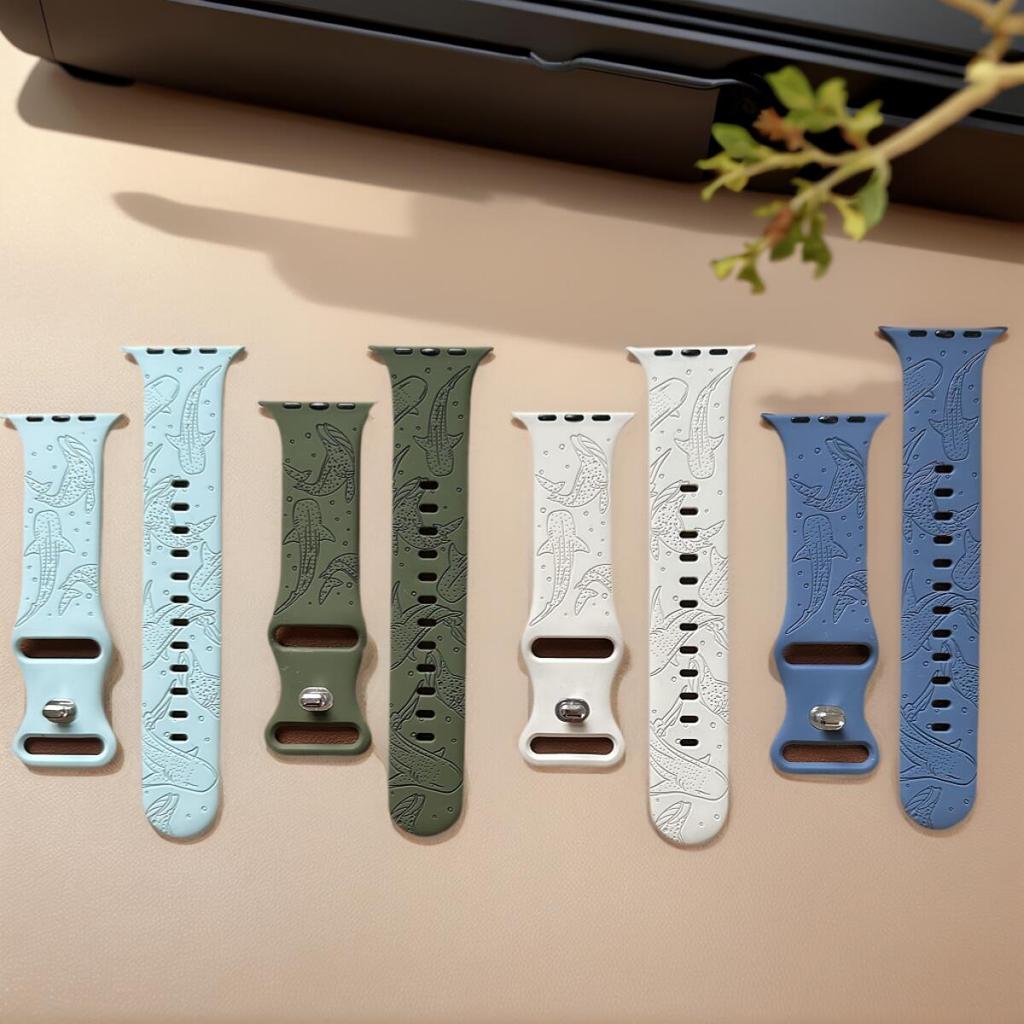 Dây đeo silicon chạm khắc cá voi tương thích cho Apple watch Series11 / 10 42mm 46mm Ultra3 / 2 / 1 49mm 9 8 7 6 SE 40mm 44mm 41mm 45mm