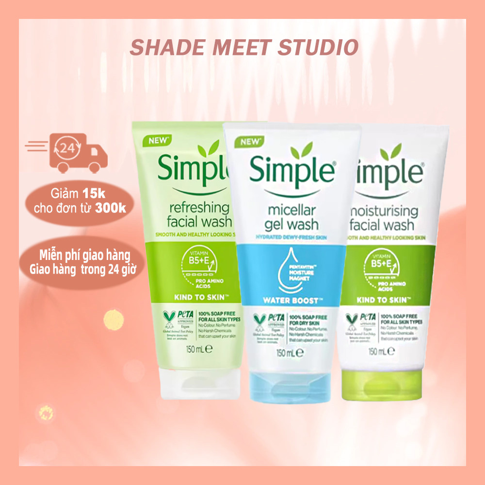 Sữa Rửa Mặt Simple Kind To Skin – Dịu Nhẹ, Không Cồn, Không Hương Liệu, Phù Hợp Da Nhạy Cảm