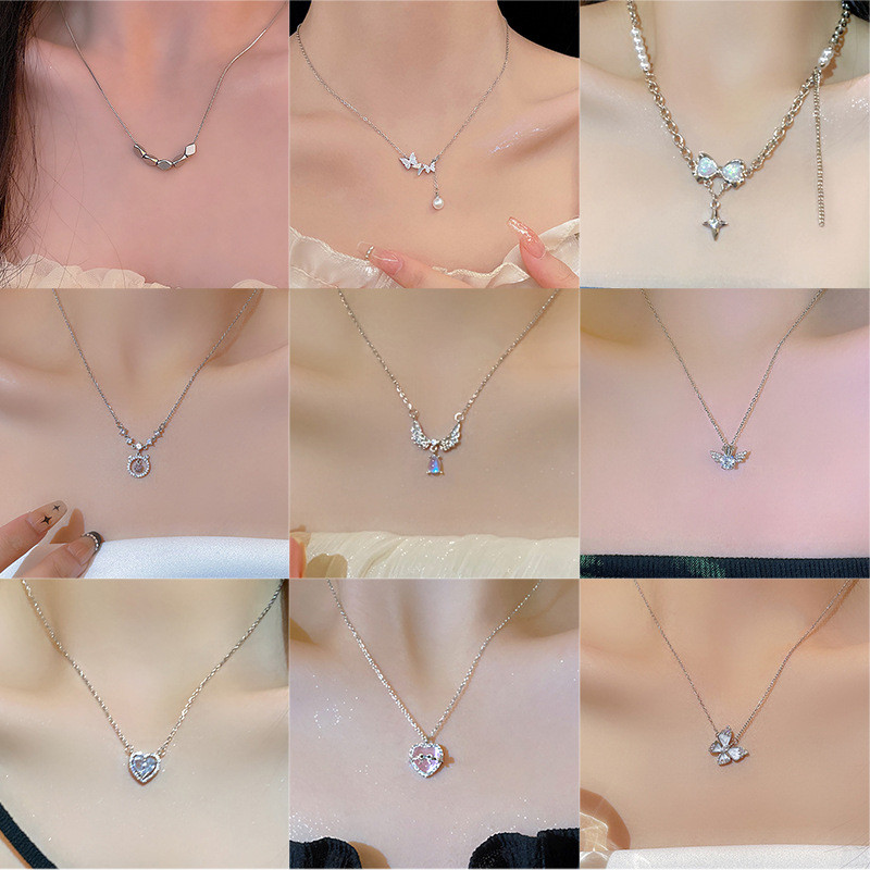 Vòng Cổ Thép Titan Bạc Hàn Quốc Bé Gái Phù Hợp Cao Cấp Niche Ngọc Trai Bướm Mặt Dây Chuyền Xương Đòn Dây Chuyền Trang Sức