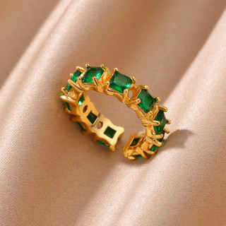 Nhẫn Zircon với đá lục bảo tự nhiên và thép không gỉ, phong cách vintage sang trọng