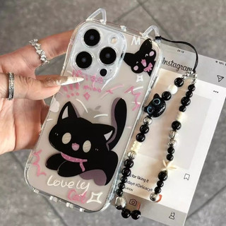 Ốp lưng IPhone17 16 15 14 13 12 11 Pro MaxXRXSMax 78 Plus Phim hoạt hình dễ thương mèo đen tai mèo trường hợp điện thoại