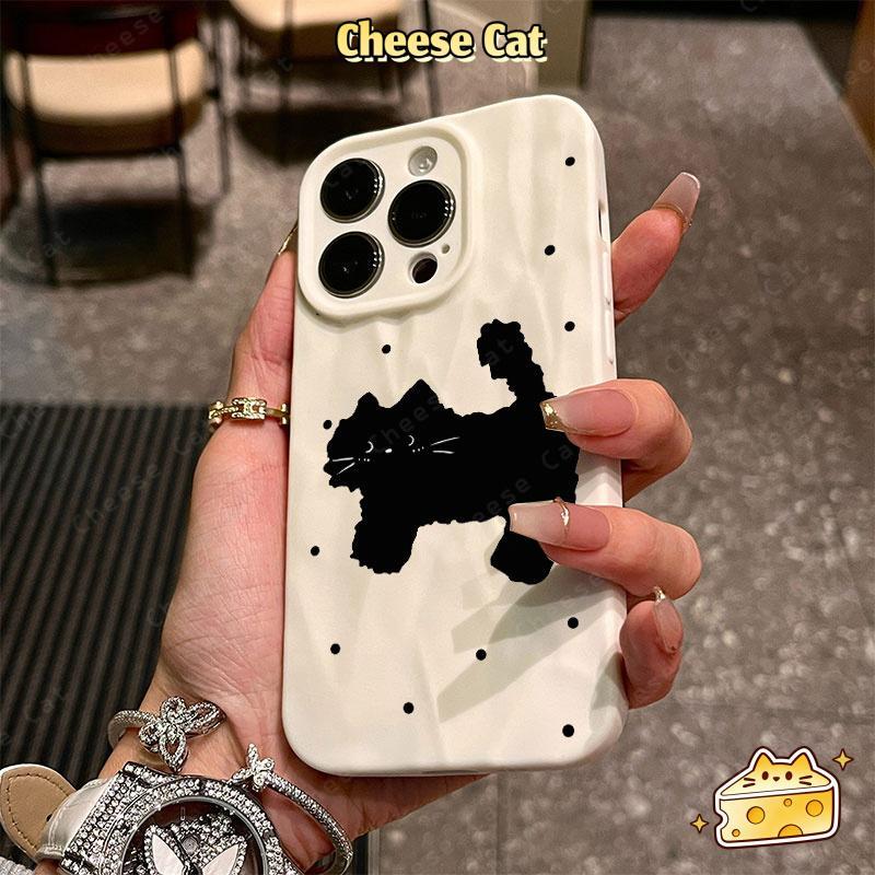 Mèo đen nhút nhát dễ thương Ốp gập 3D tương thích cho iPhone 13 12 11 14 15 16 17 Pro Max 7 Plus SE XR Xs Max