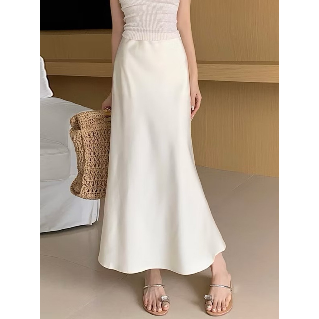 Chân Váy Midi Dáng Dài Chất Liệu Lụa Satin Mềm Mịn Chân Váy Midi Lụa Đuôi Cá Nhẹ Dáng Dàib555
