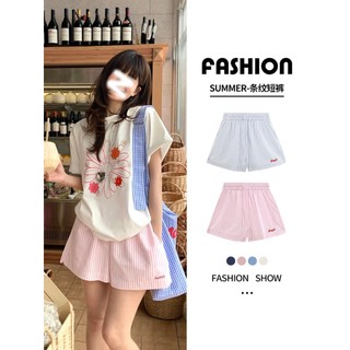 Quần short nữ cạo cao sọc dáng suông rộng mùa hè đi biển thể thao thời trang