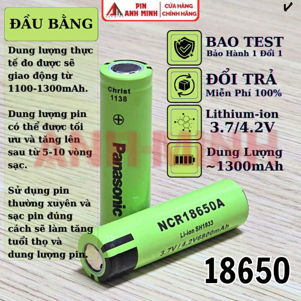 Pin sạc 18650 3.7V 4.2V dung lượng thực tế 1300mAh bao test dùng cho thiêt bị cầm tay, quạt, đèn pin